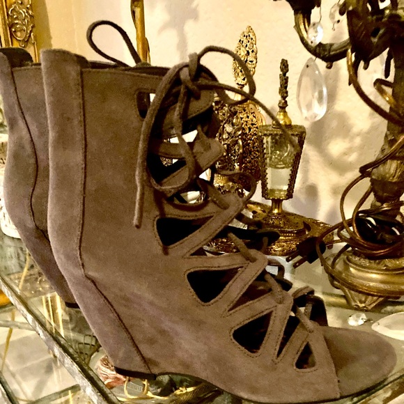 Suede Ankle Wedge Booties - Picture 1 of 8